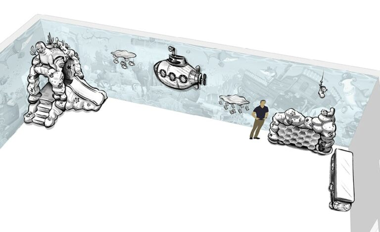Project sketches for underwater themed office by IDS..