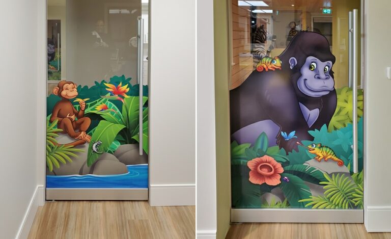 Jungle themed door murals.