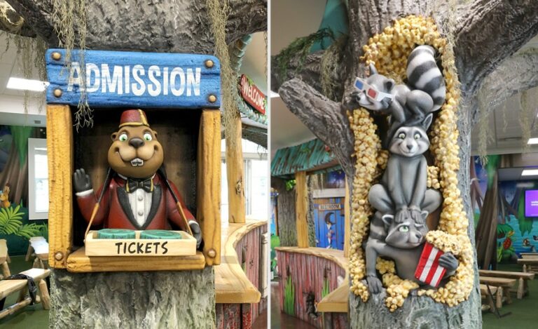 3D movie themed characters posted up in trees.
